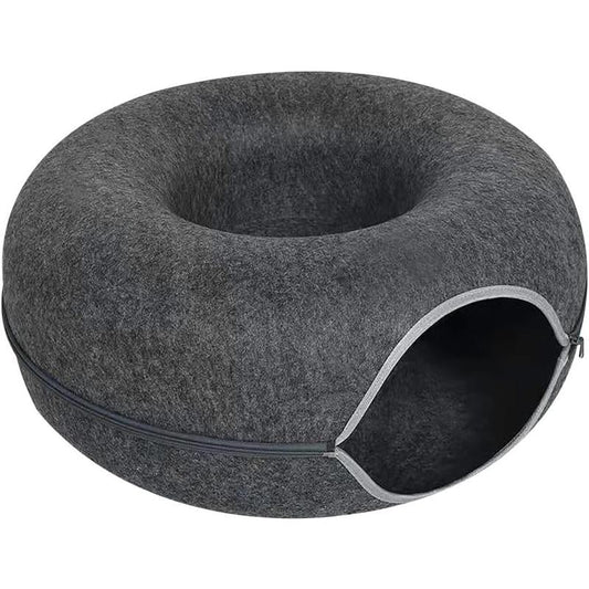 Premium Cat Tunnel Bed with Ventilation Peephole, Detachable Zipper, and Washable Felt - All - Season Universal Bed for Cats, Small Dogs, and Rabbits (Dark Gray, Small) - Pampered Pets
